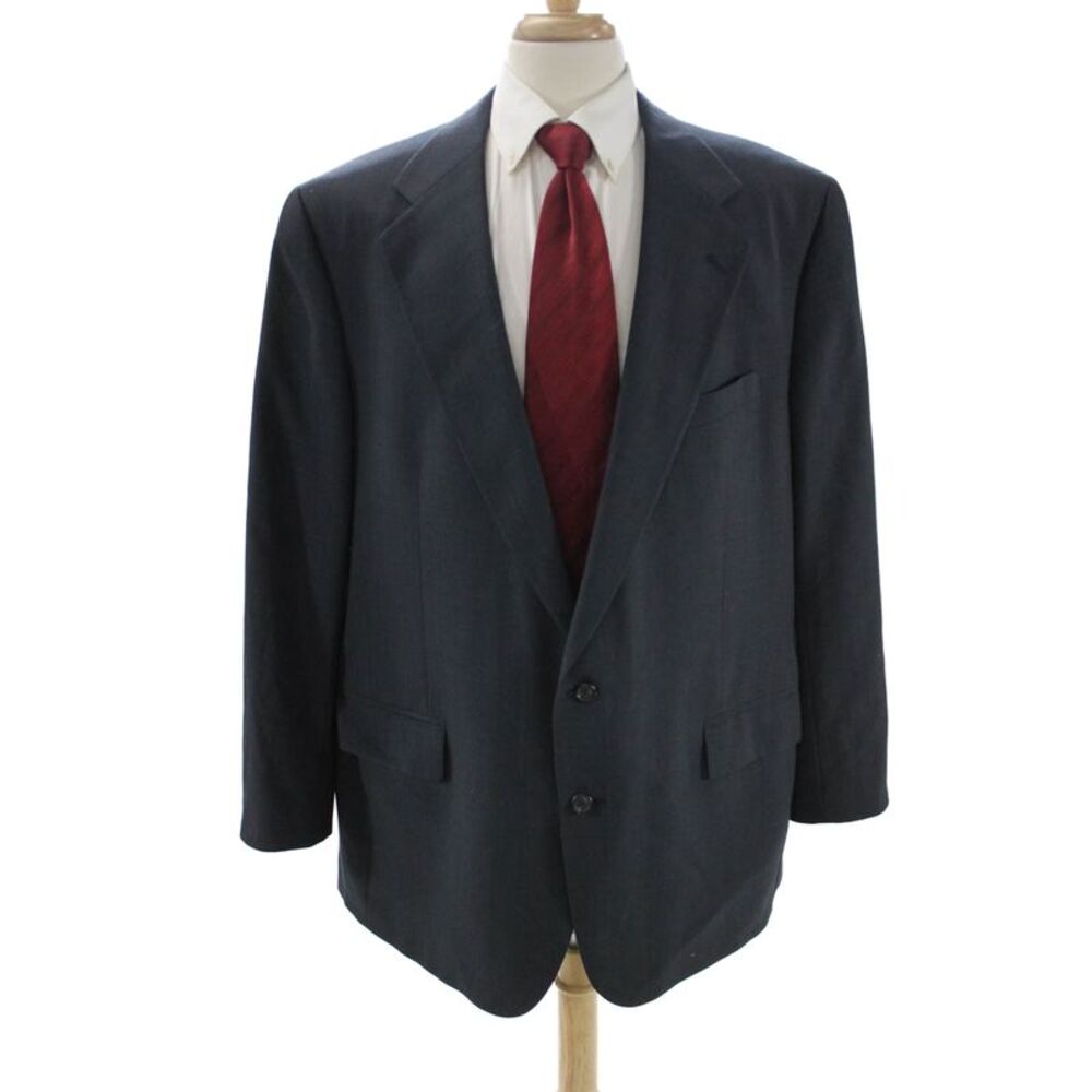 Polo University Club By Ralph Lauren Mens Wool Check Blazer Blue Button Size 48